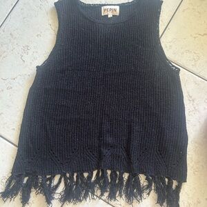 Pepin Midnight Knit Top with Fringe